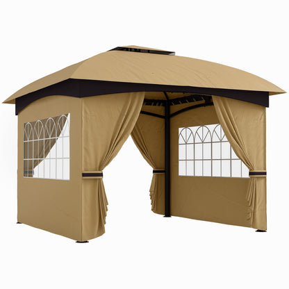Pavilion approx. 3.4x3.4m waterproof Garden Pavilion with 4 side panels, double roof, party tent with UV protection, garden canopy with galvanized metal frame, for garden Beige