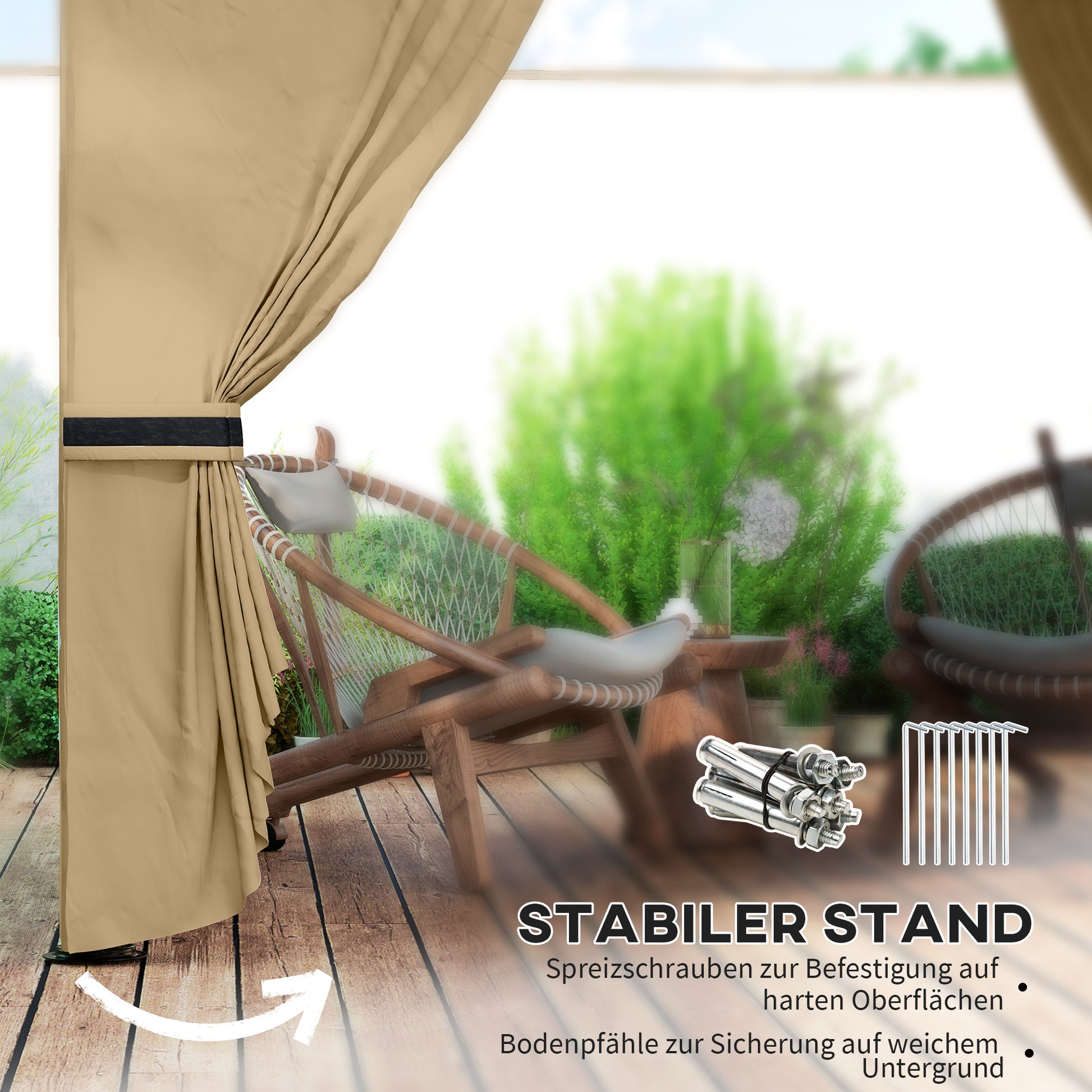 Pavilion approx. 3.4x3.4m waterproof Garden Pavilion with 4 side panels, double roof, party tent with UV protection, garden canopy with galvanized metal frame, for garden Beige