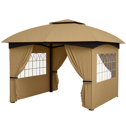 Pavilion approx. 3.4x3.4m waterproof Garden Pavilion with 4 side panels, double roof, party tent with UV protection, garden canopy with galvanized metal frame, for garden Beige