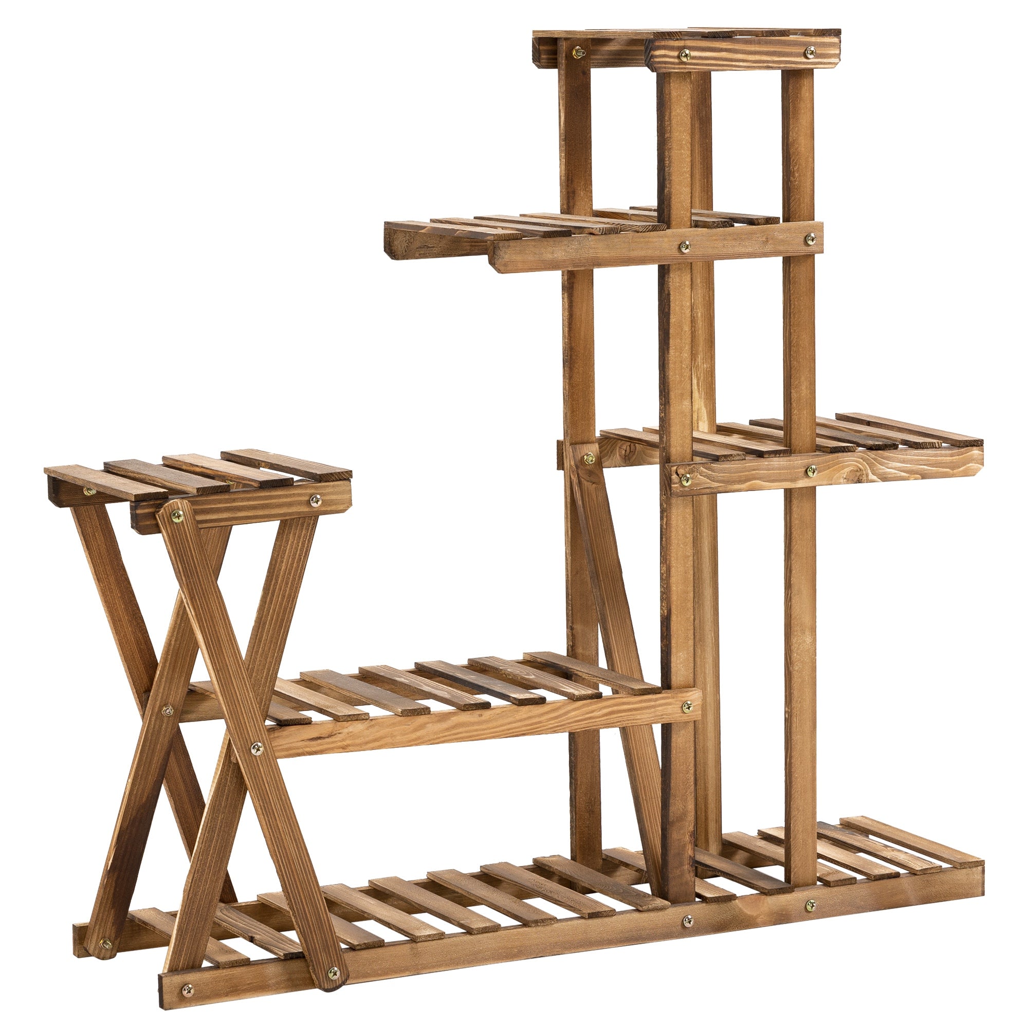 Plant Stand Plant Shelf with Wooden Legs Flower Stand with 5 Tiers Load 60 kg for Indoor and Outdoor Terrace Garden Balcony 98x28x95 cm Charred Wood