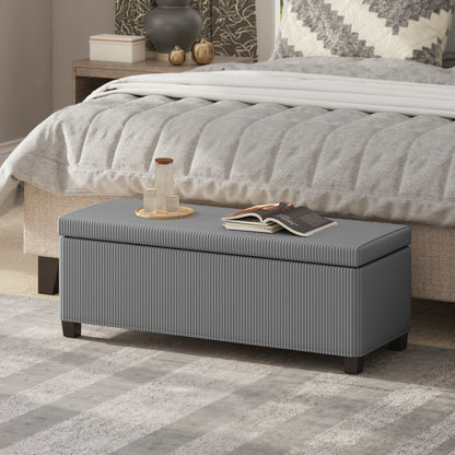 84L Corduroy Storage Bench Ottoman with Lid, Gray — 112 x 42 x 40 cm (44.1 x 16.5 x 15.7 in)
