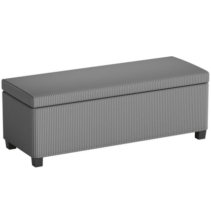 84L Corduroy Storage Bench Ottoman with Lid, Gray — 112 x 42 x 40 cm (44.1 x 16.5 x 15.7 in)