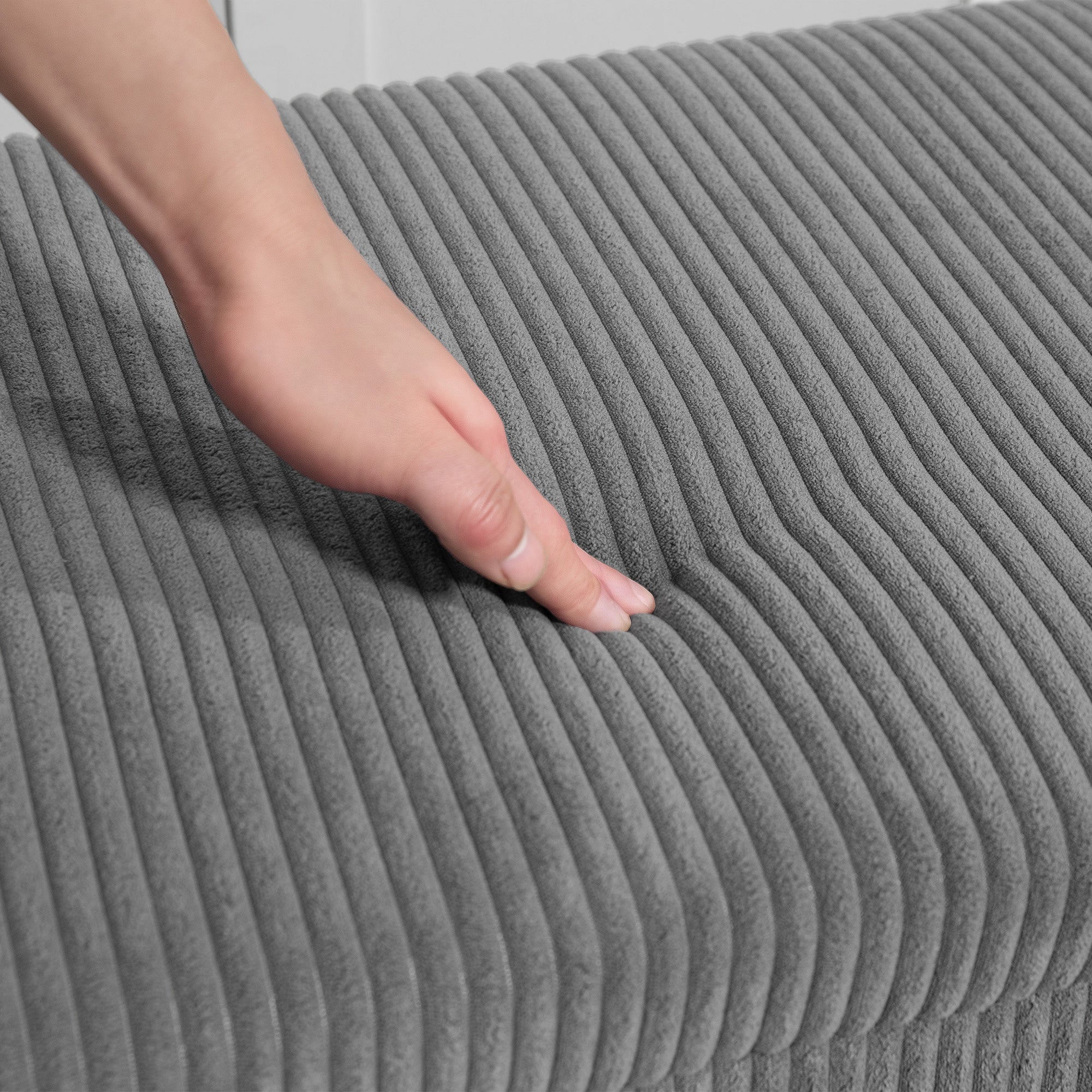 84L Corduroy Storage Bench Ottoman with Lid, Gray — 112 x 42 x 40 cm (44.1 x 16.5 x 15.7 in)