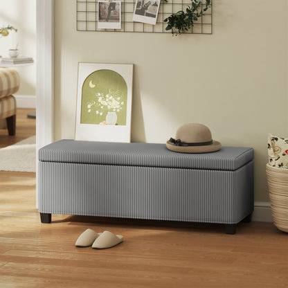 84L Corduroy Storage Bench Ottoman with Lid, Gray — 112 x 42 x 40 cm (44.1 x 16.5 x 15.7 in)
