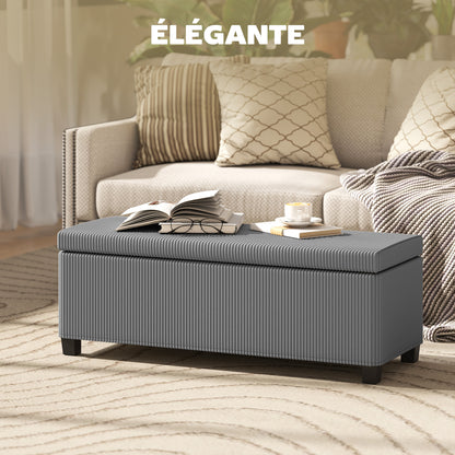 84L Corduroy Storage Bench Ottoman with Lid, Gray — 112 x 42 x 40 cm (44.1 x 16.5 x 15.7 in)