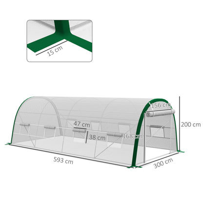 Garden Tunnel Greenhouse 18m² Tomato Greenhouse 6L x 3W x 2H m - 8 Windows, Roll-Up Zippered Door - Galvanized Steel Tubular Frame, White High-Density PE Cover