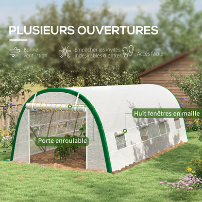 Garden Tunnel Greenhouse 18m² Tomato Greenhouse 6L x 3W x 2H m - 8 Windows, Roll-Up Zippered Door - Galvanized Steel Tubular Frame, White High-Density PE Cover