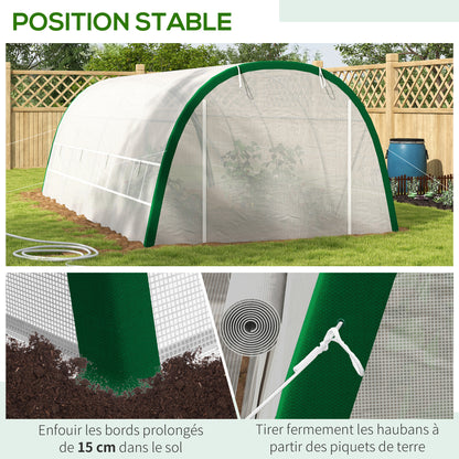 Garden Tunnel Greenhouse 18m² Tomato Greenhouse 6L x 3W x 2H m - 8 Windows, Roll-Up Zippered Door - Galvanized Steel Tubular Frame, White High-Density PE Cover
