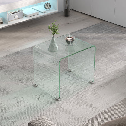 Modern and Monobloc Glass Coffee Table with Non-Slip Feet, Tempered Glass, 50x40x45 cm, Clear