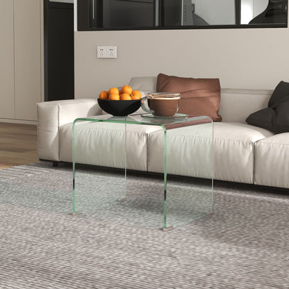 Modern and Monobloc Glass Coffee Table with Non-Slip Feet, Tempered Glass, 50x40x45 cm, Clear