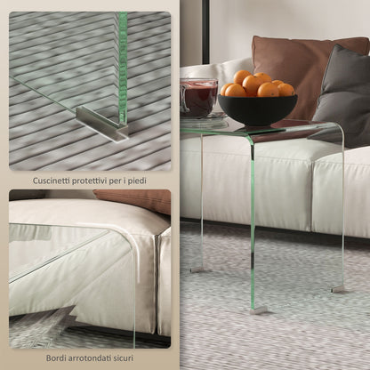 Modern and Monobloc Glass Coffee Table with Non-Slip Feet, Tempered Glass, 50x40x45 cm, Clear