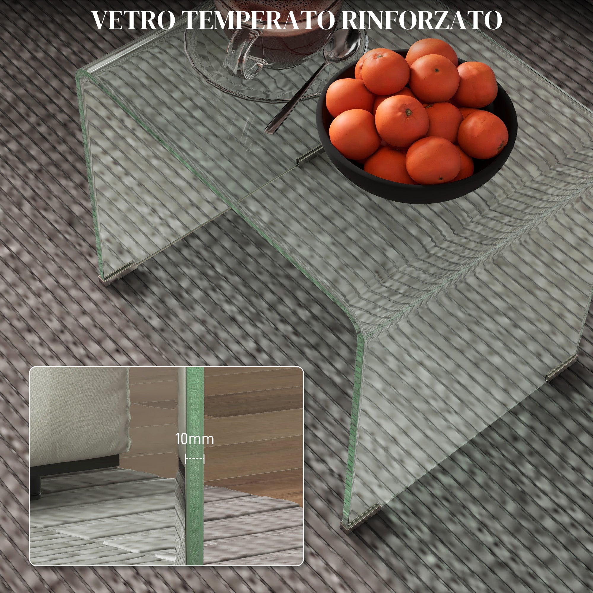 Modern and Monobloc Glass Coffee Table with Non-Slip Feet, Tempered Glass, 50x40x45 cm, Clear