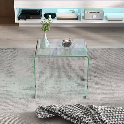 Modern and Monobloc Glass Coffee Table with Non-Slip Feet, Tempered Glass, 50x40x45 cm, Clear