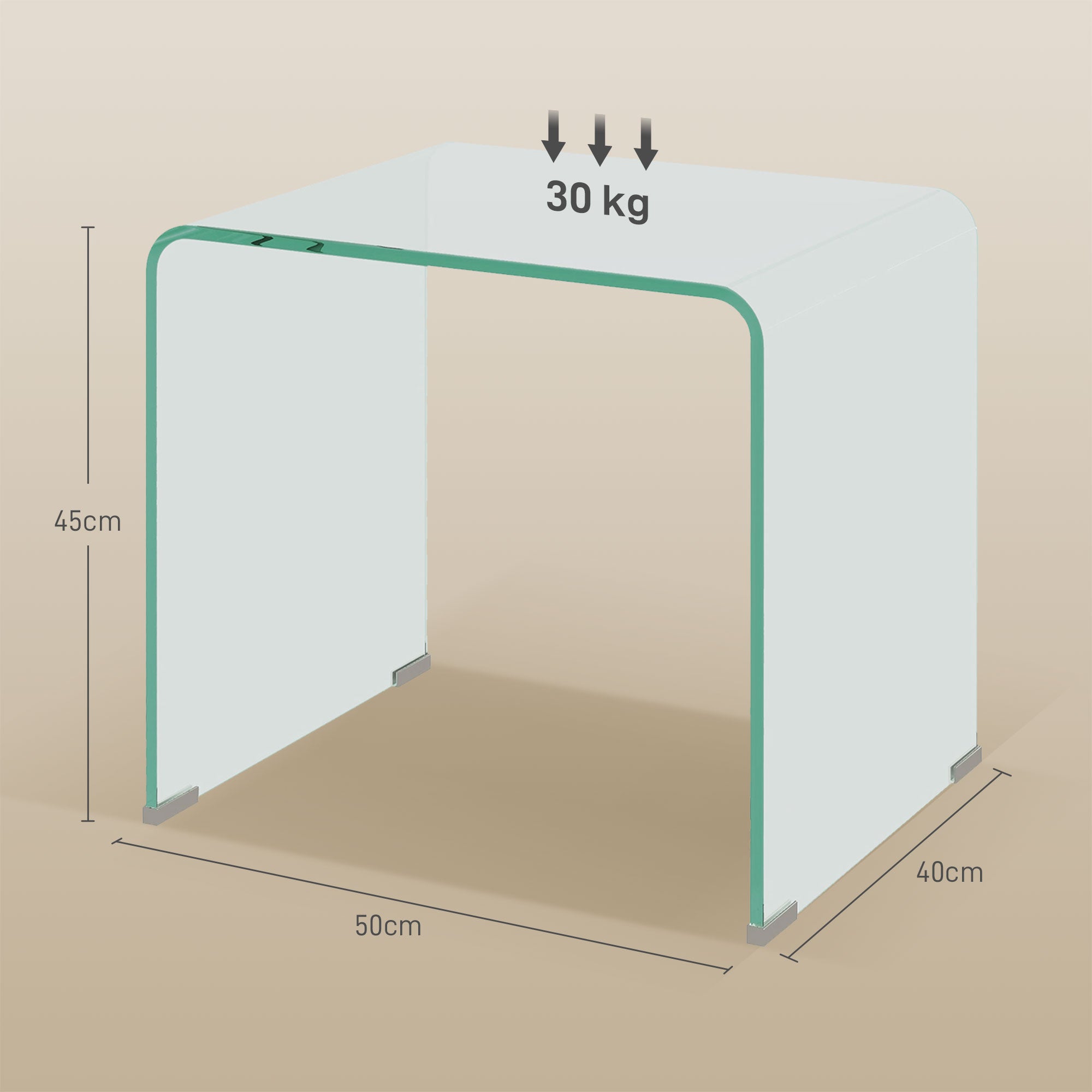 Modern and Monobloc Glass Coffee Table with Non-Slip Feet, Tempered Glass, 50x40x45 cm, Clear