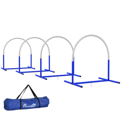 Dog Agility Training Equipment, Dog Agility Set, 4-piece hurdle set for older dogs, dog training set with carrying bag, Blue+White, 88 x 64 x 95 cm