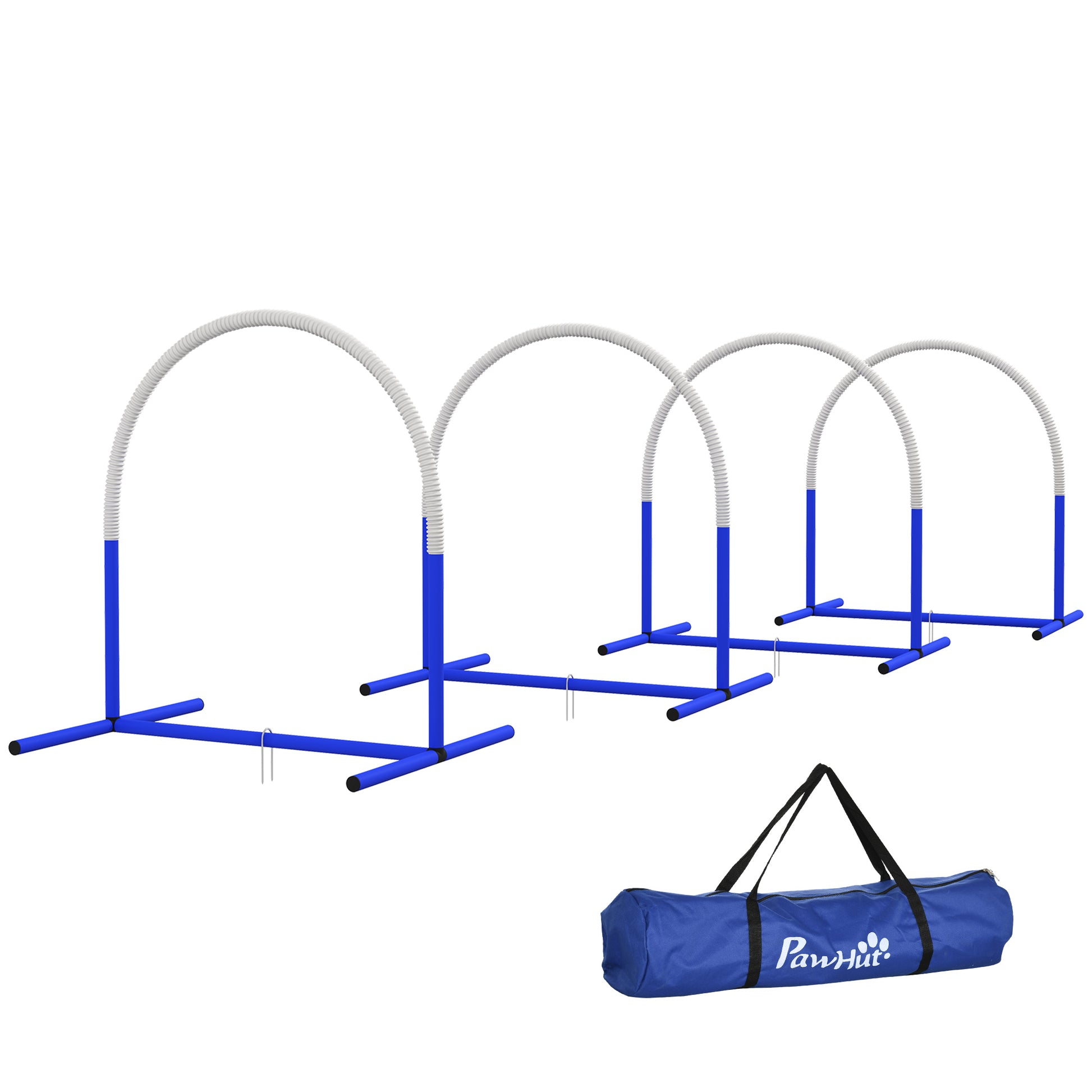 Dog Agility Training Equipment, Dog Agility Set, 4-piece hurdle set for older dogs, dog training set with carrying bag, Blue+White, 88 x 64 x 95 cm