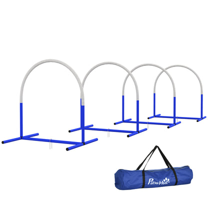 Dog Agility Training Equipment, Dog Agility Set, 4-piece hurdle set for older dogs, dog training set with carrying bag, Blue+White, 88 x 64 x 95 cm