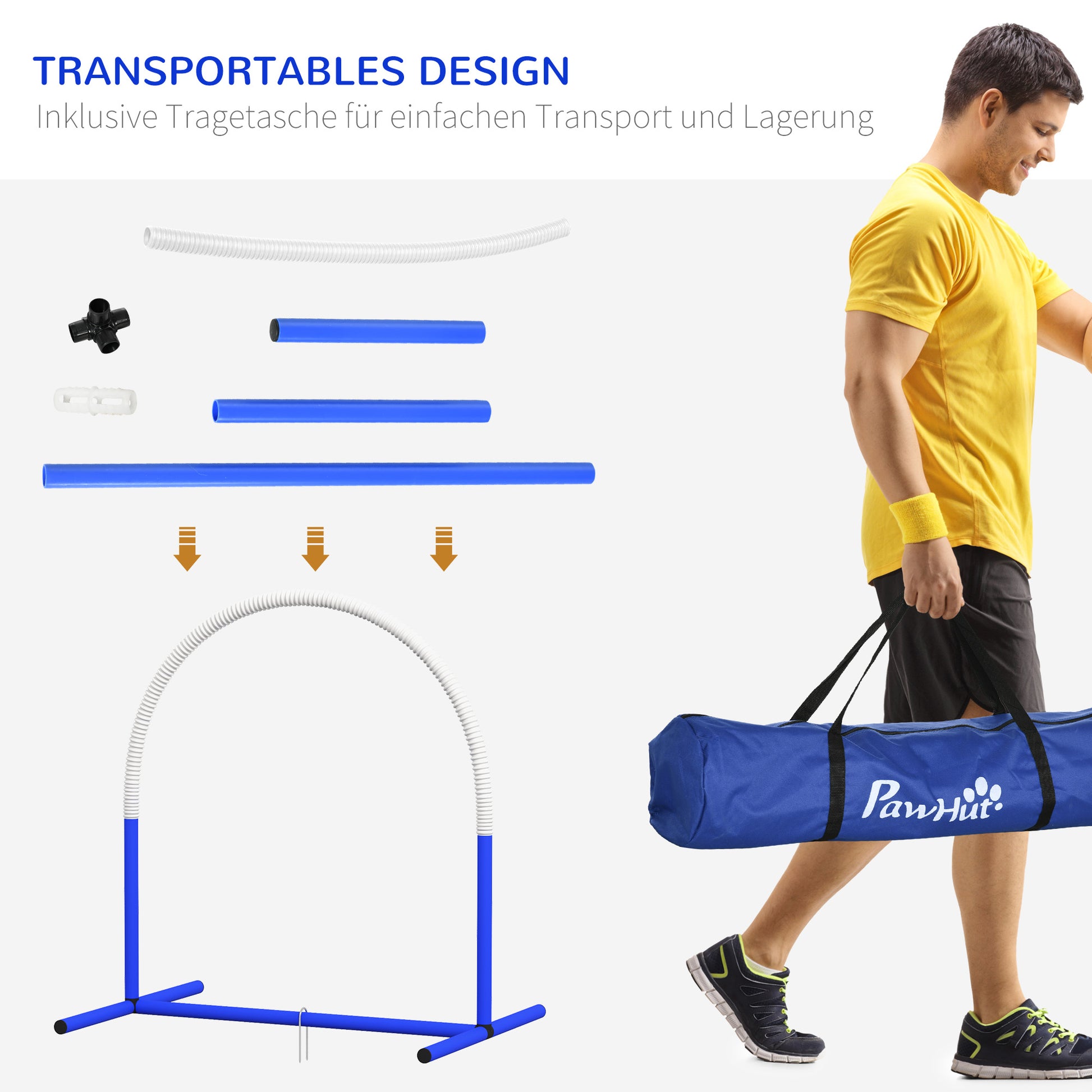 Dog Agility Training Equipment, Dog Agility Set, 4-piece hurdle set for older dogs, dog training set with carrying bag, Blue+White, 88 x 64 x 95 cm