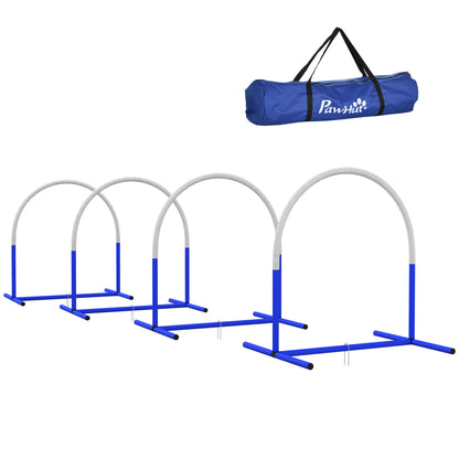 Dog Agility Training Equipment, Dog Agility Set, 4-piece hurdle set for older dogs, dog training set with carrying bag, Blue+White, 88 x 64 x 95 cm