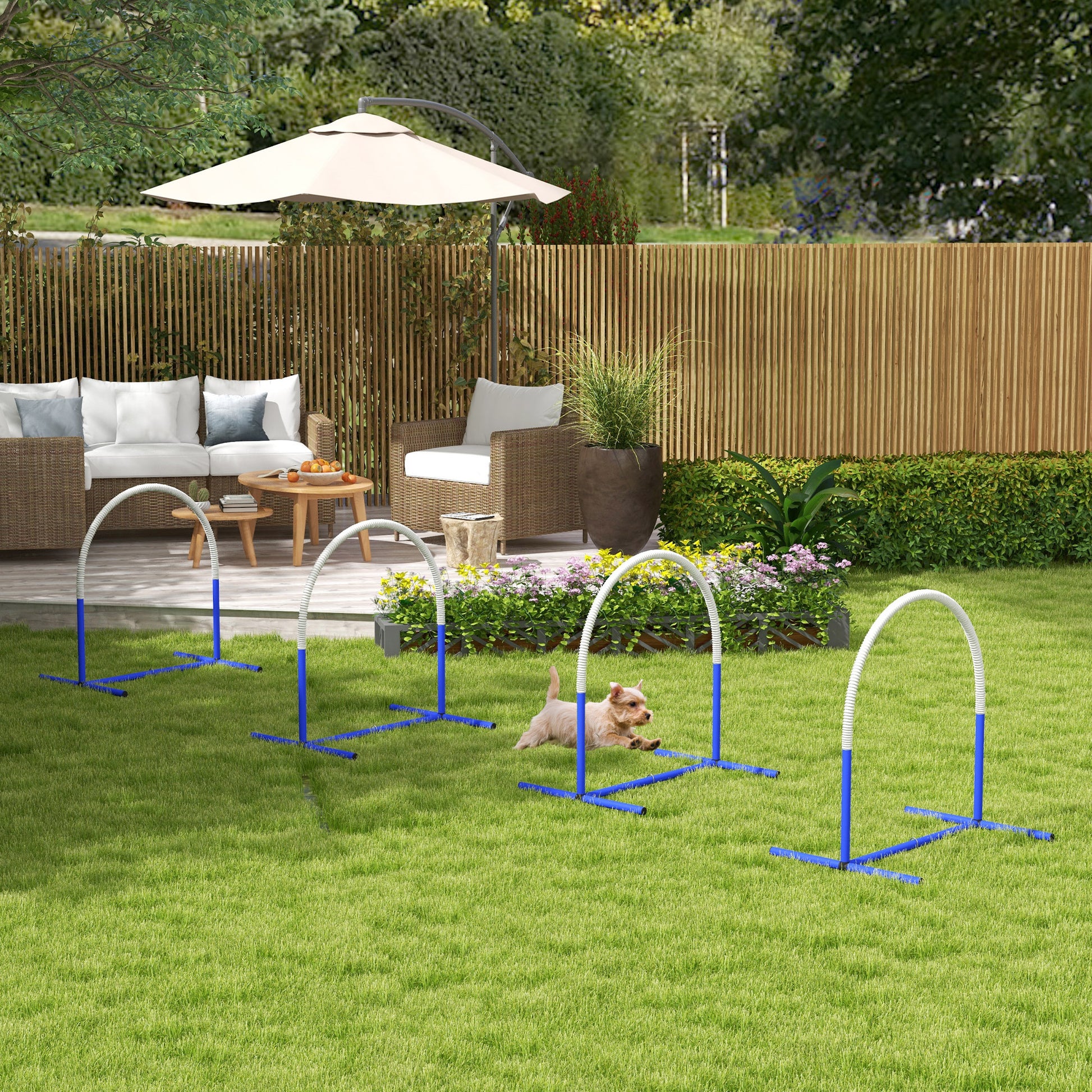 Dog Agility Training Equipment, Dog Agility Set, 4-piece hurdle set for older dogs, dog training set with carrying bag, Blue+White, 88 x 64 x 95 cm