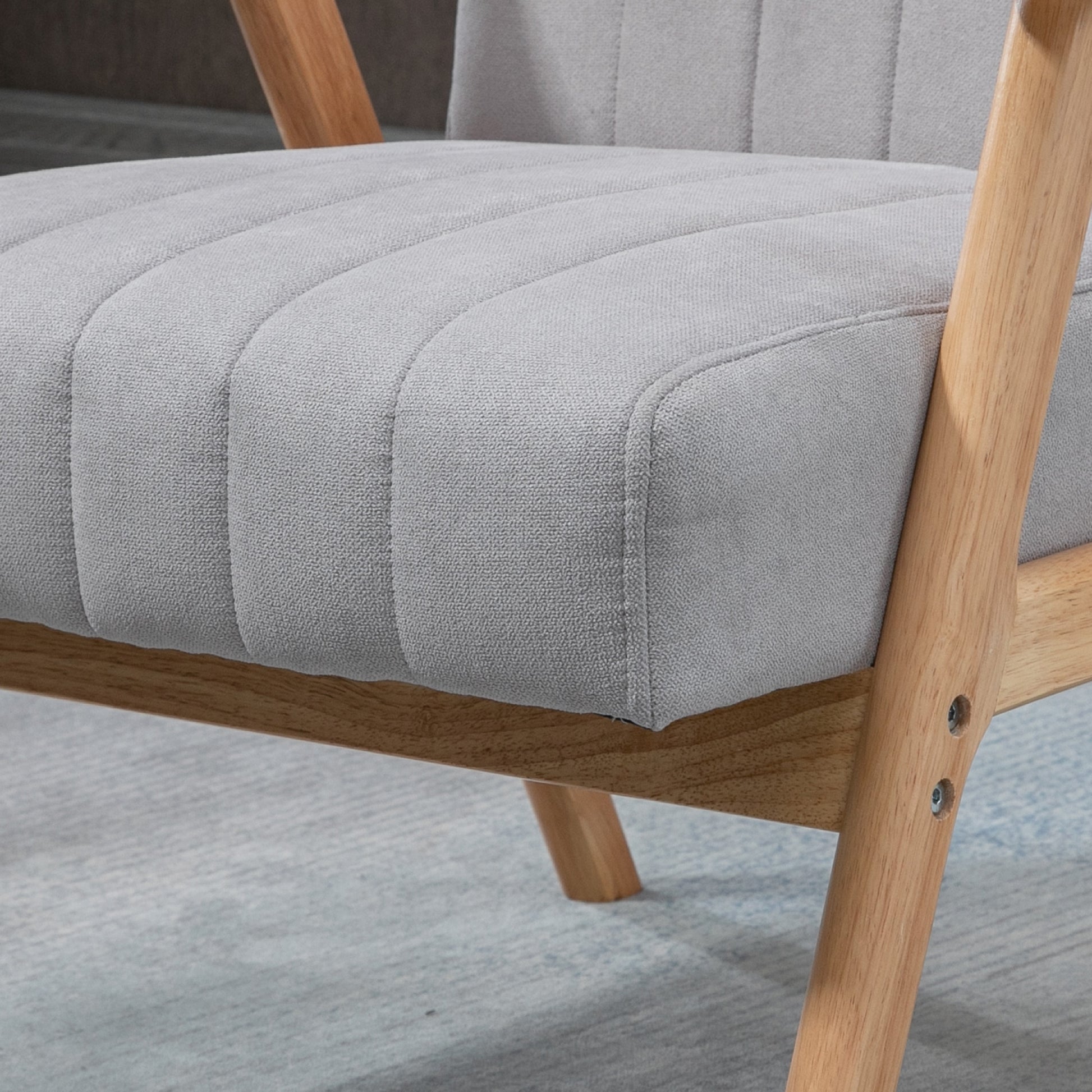 Armchair Living Room Lounge Chair Armrest Chair Recliner with Rubberwood Legs, Upholstered Chair with Velvet Look, Reading Chair for Bedroom Home Office Light Gray