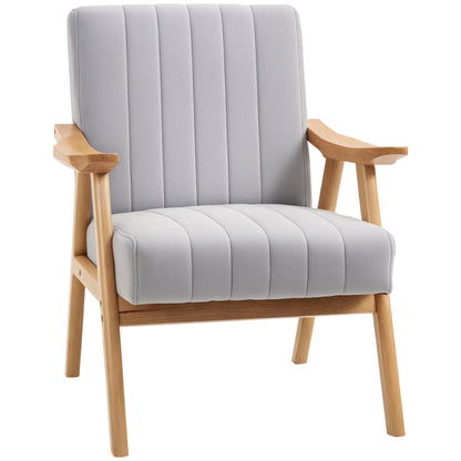 Armchair Living Room Lounge Chair Armrest Chair Recliner with Rubberwood Legs, Upholstered Chair with Velvet Look, Reading Chair for Bedroom Home Office Light Gray