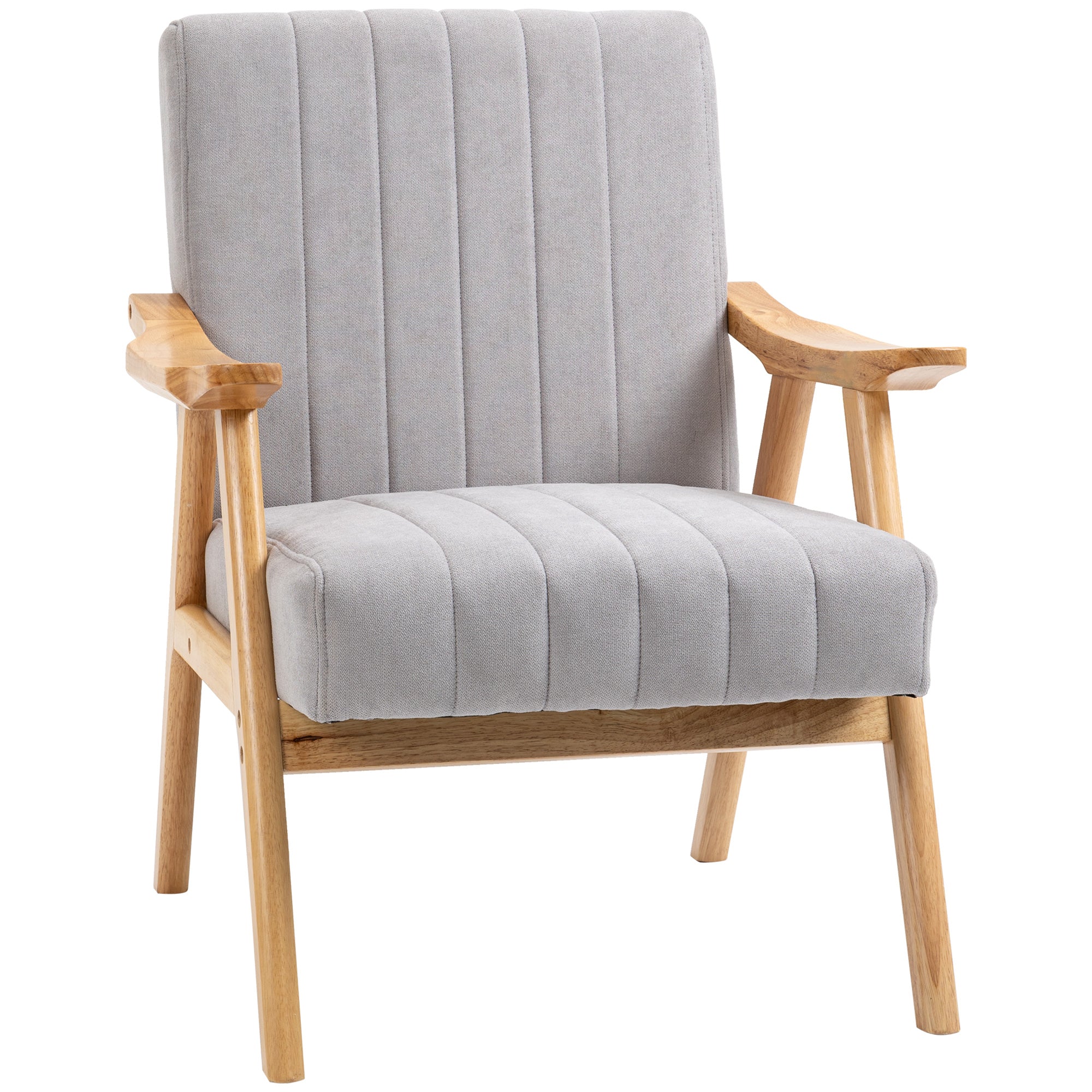 Armchair Living Room Lounge Chair Armrest Chair Recliner with Rubberwood Legs, Upholstered Chair with Velvet Look, Reading Chair for Bedroom Home Office Light Gray