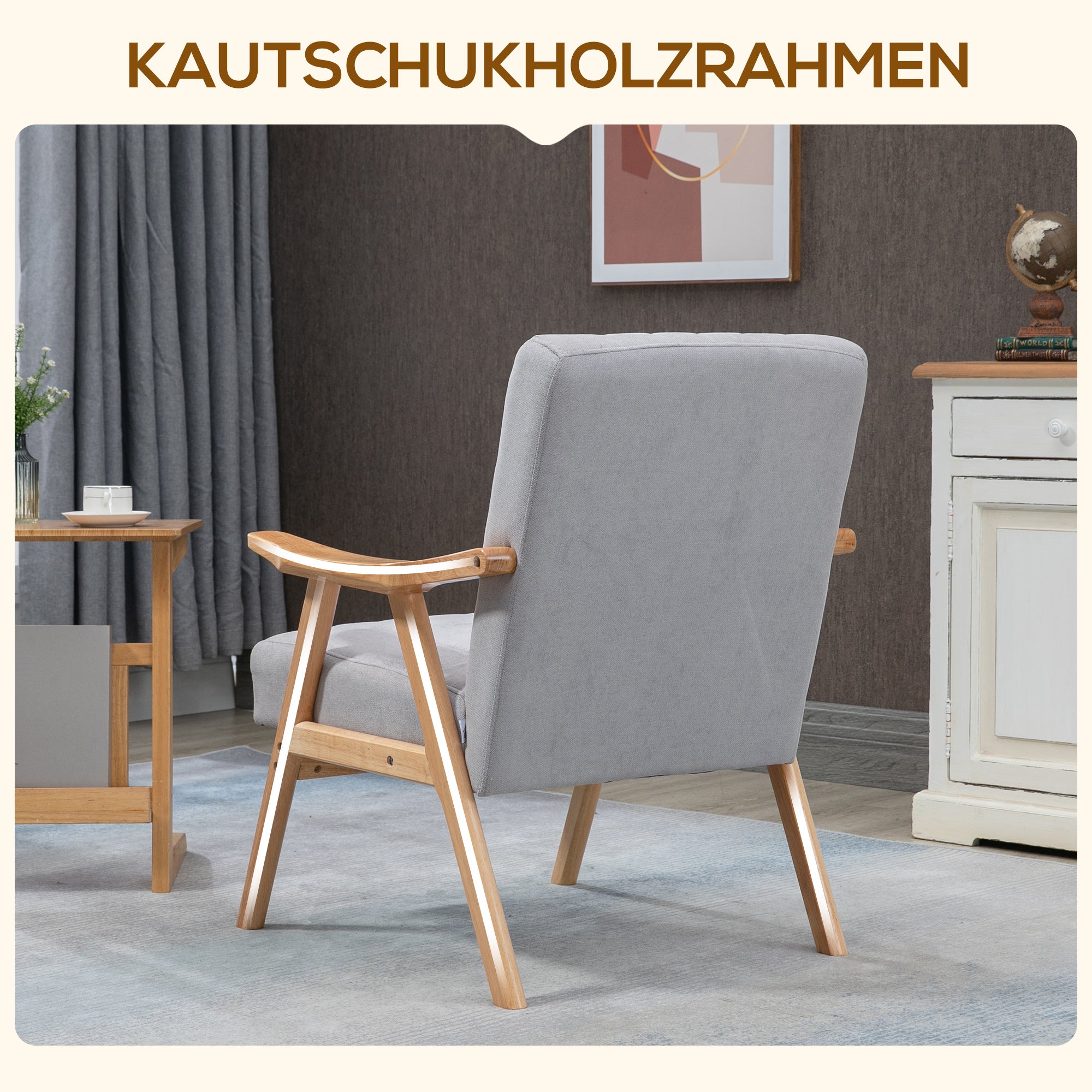 Armchair Living Room Lounge Chair Armrest Chair Recliner with Rubberwood Legs, Upholstered Chair with Velvet Look, Reading Chair for Bedroom Home Office Light Gray