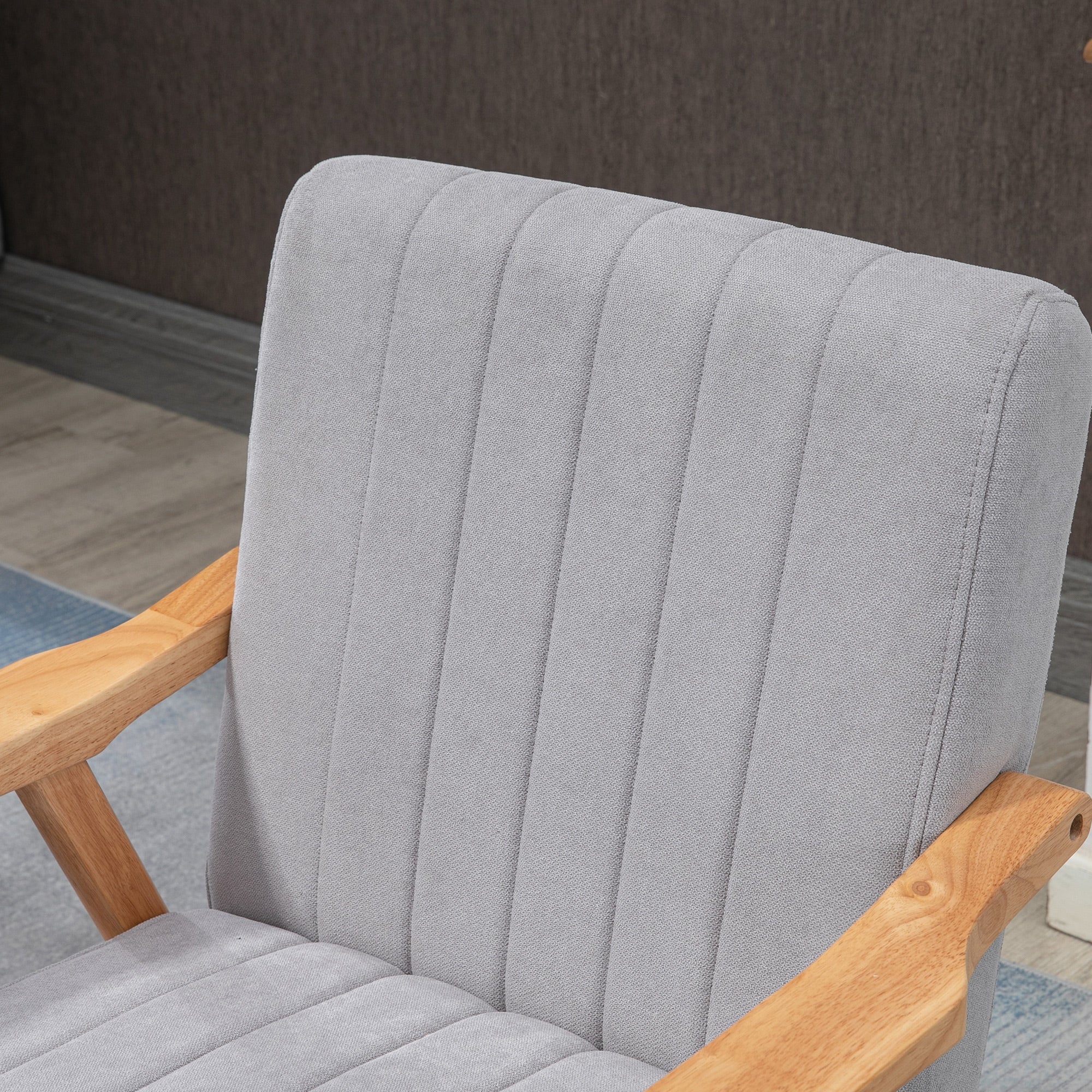 Armchair Living Room Lounge Chair Armrest Chair Recliner with Rubberwood Legs, Upholstered Chair with Velvet Look, Reading Chair for Bedroom Home Office Light Gray