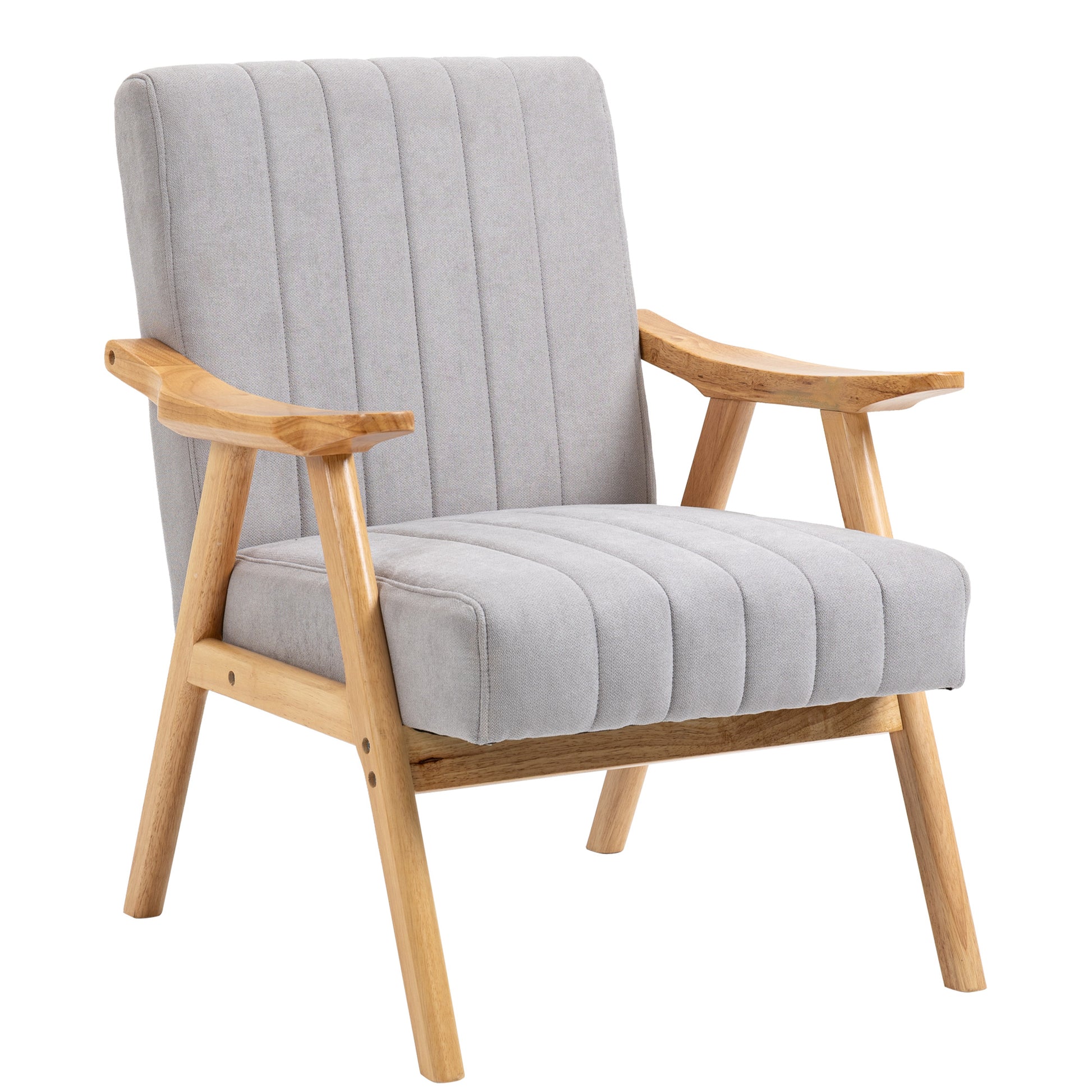 Armchair Living Room Lounge Chair Armrest Chair Recliner with Rubberwood Legs, Upholstered Chair with Velvet Look, Reading Chair for Bedroom Home Office Light Gray
