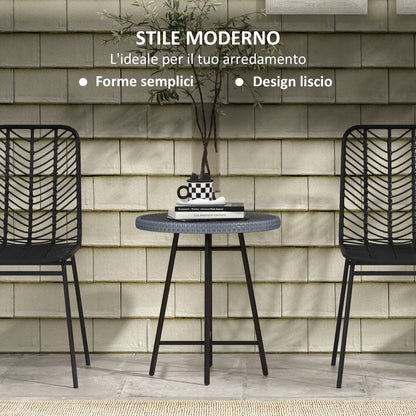 Garden Table with X Frame and Wood Plastic Table Top, Rattan and Steel Table for Indoor and Outdoor, 50x50x55 cm, Gray and Black