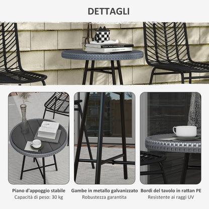 Garden Table with X Frame and Wood Plastic Table Top, Rattan and Steel Table for Indoor and Outdoor, 50x50x55 cm, Gray and Black