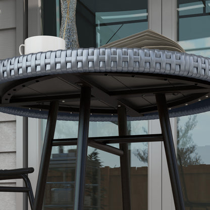 Garden Table with X Frame and Wood Plastic Table Top, Rattan and Steel Table for Indoor and Outdoor, 50x50x55 cm, Gray and Black