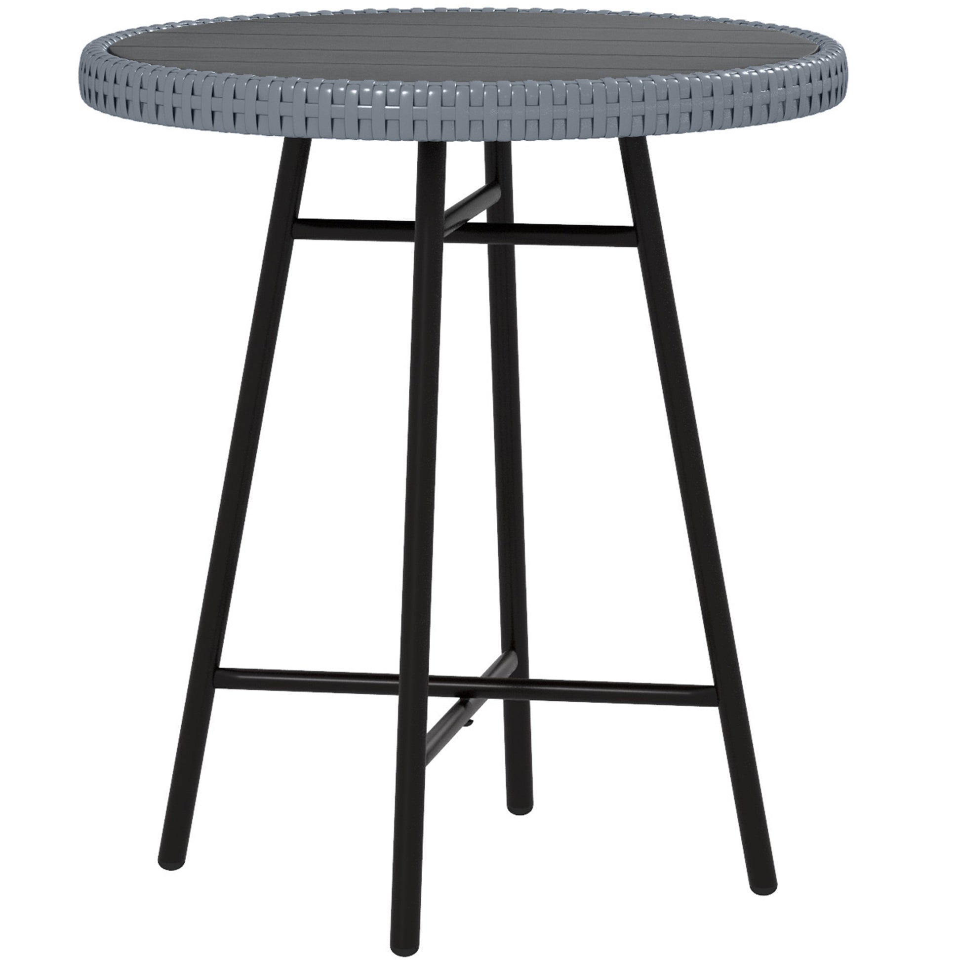 Garden Table with X Frame and Wood Plastic Table Top, Rattan and Steel Table for Indoor and Outdoor, 50x50x55 cm, Gray and Black