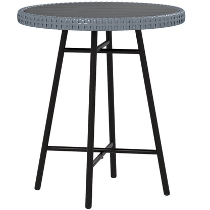Garden Table with X Frame and Wood Plastic Table Top, Rattan and Steel Table for Indoor and Outdoor, 50x50x55 cm, Gray and Black