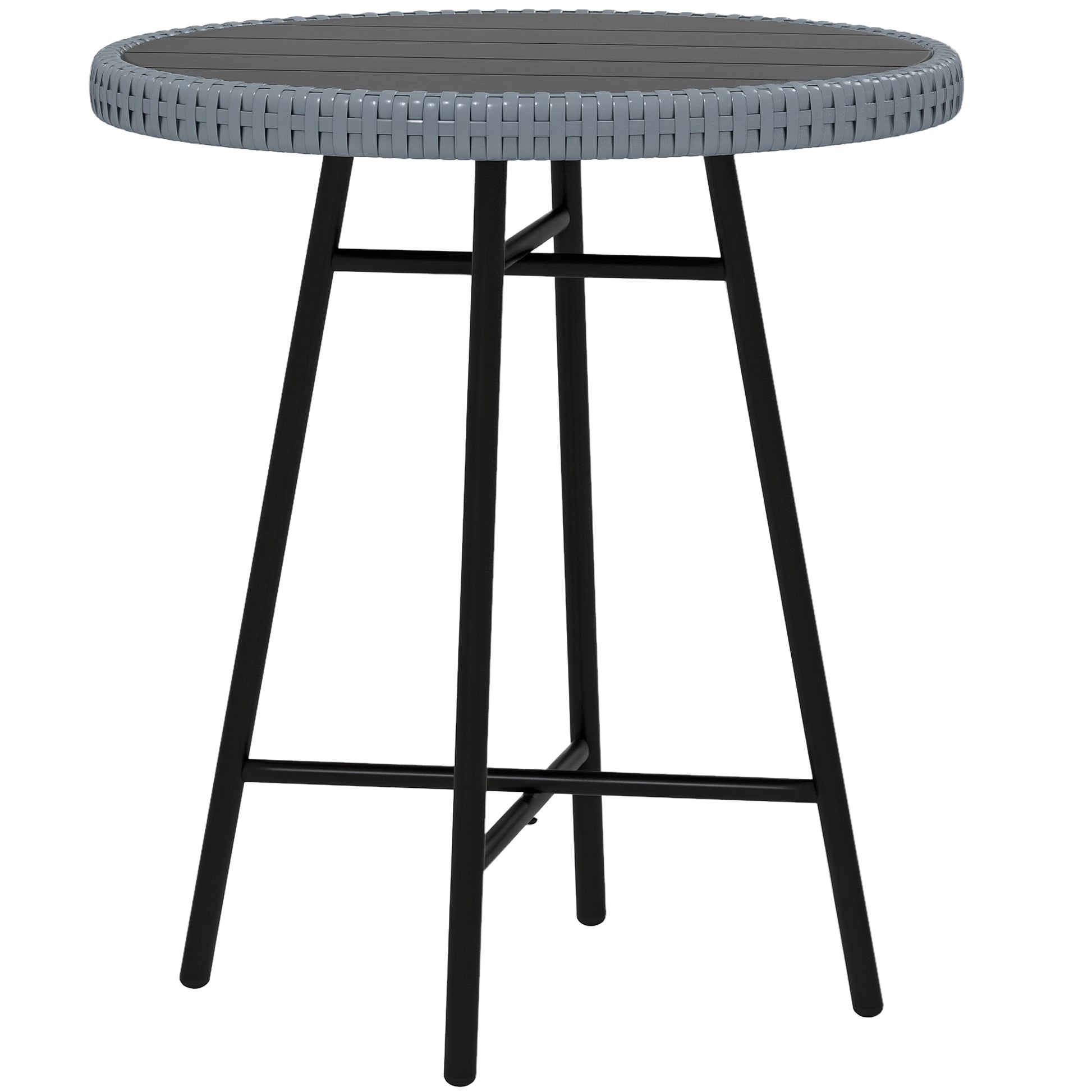 Garden Table with X Frame and Wood Plastic Table Top, Rattan and Steel Table for Indoor and Outdoor, 50x50x55 cm, Gray and Black