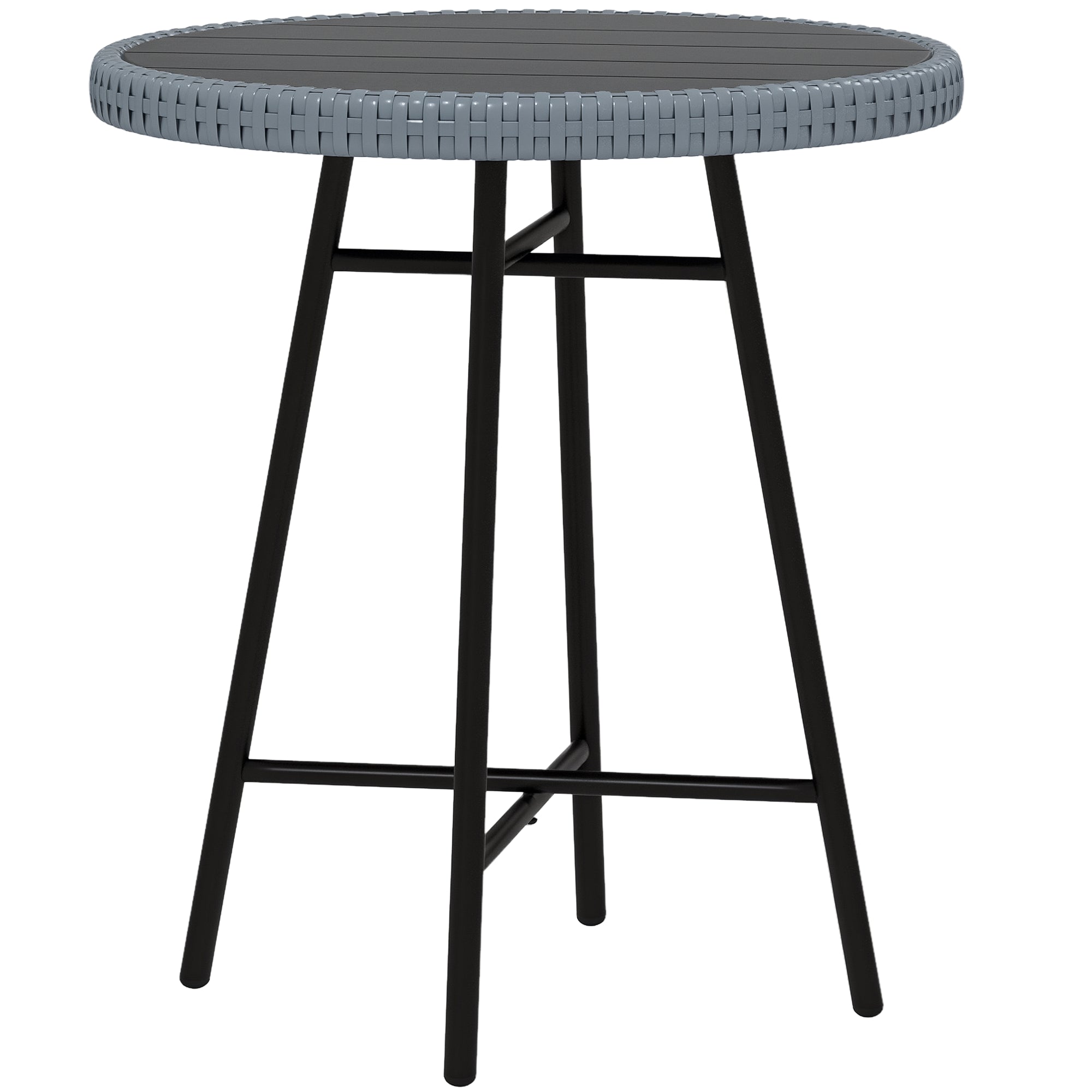 Garden Table with X Frame and Wood Plastic Table Top, Rattan and Steel Table for Indoor and Outdoor, 50x50x55 cm, Gray and Black