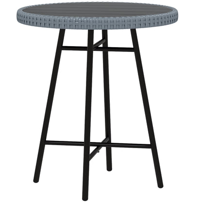 Garden Table with X Frame and Wood Plastic Table Top, Rattan and Steel Table for Indoor and Outdoor, 50x50x55 cm, Gray and Black