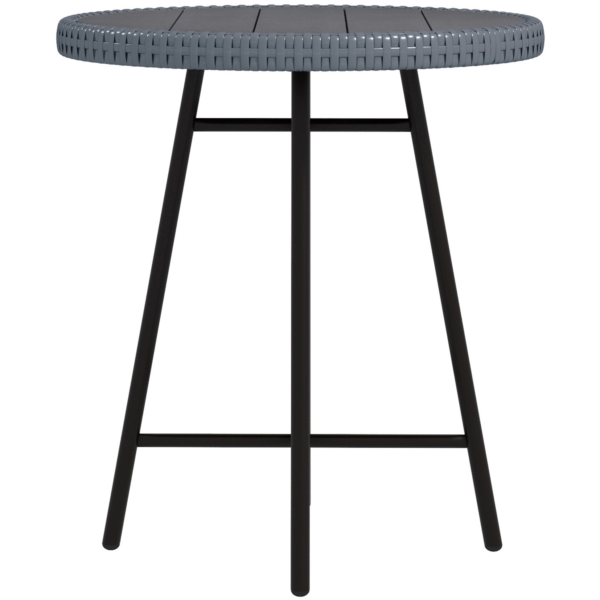 Garden Table with X Frame and Wood Plastic Table Top, Rattan and Steel Table for Indoor and Outdoor, 50x50x55 cm, Gray and Black