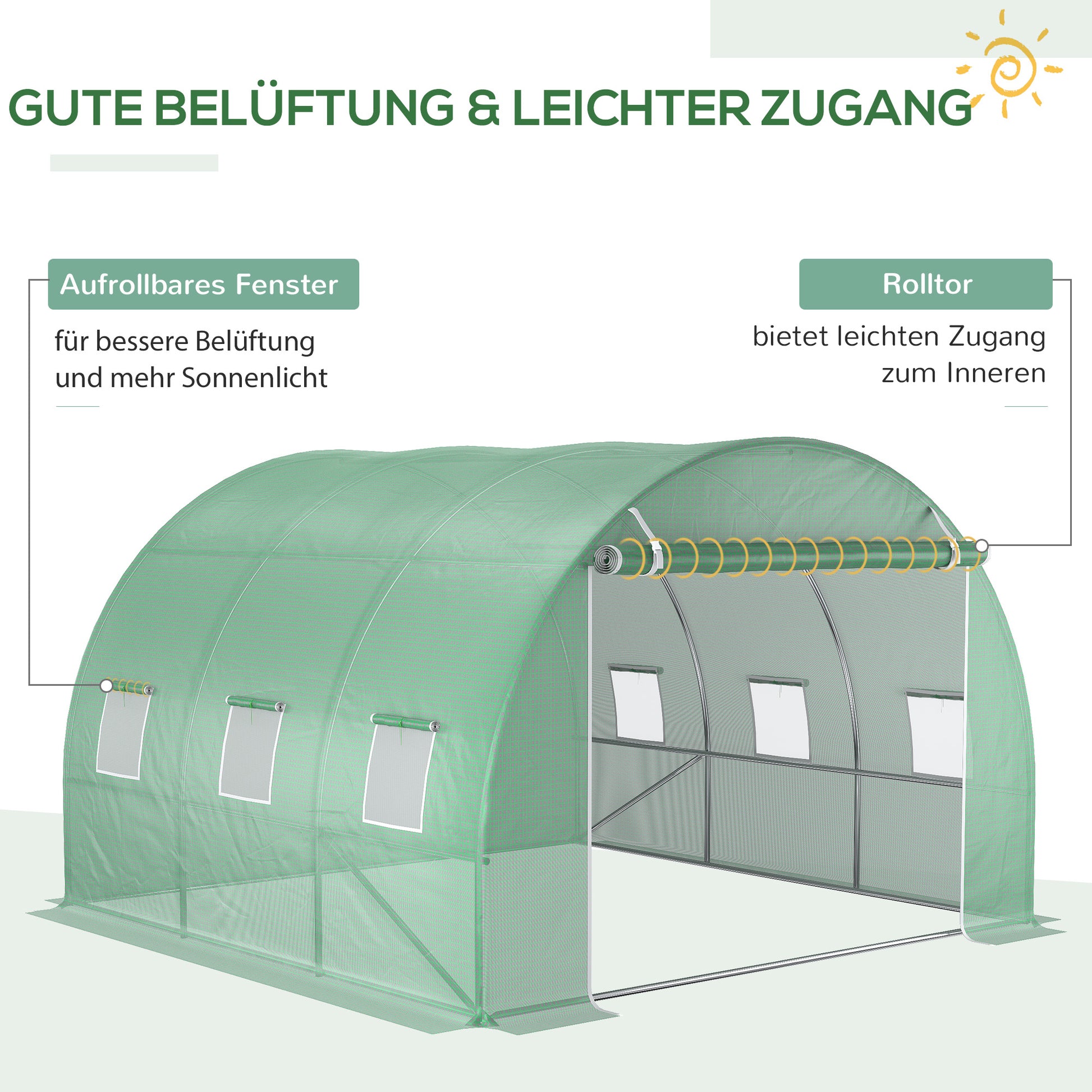 Replacement Film Cover 300 x 300 x 200 cm with front door, 6 windows tear-resistant greenhouse film, garden film for greenhouse, conservatory, cold frame, green