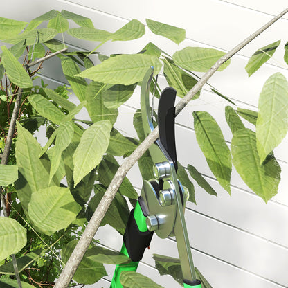 Set of 2 Garden Shears, hedge shear length 63.5-78.5 cm, anvil pruner length 64.5-90 cm, extendable non-slip telescopic handles polished blades, green and black