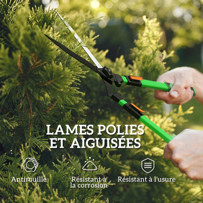 Set of 2 Garden Shears, hedge shear length 63.5-78.5 cm, anvil pruner length 64.5-90 cm, extendable non-slip telescopic handles polished blades, green and black