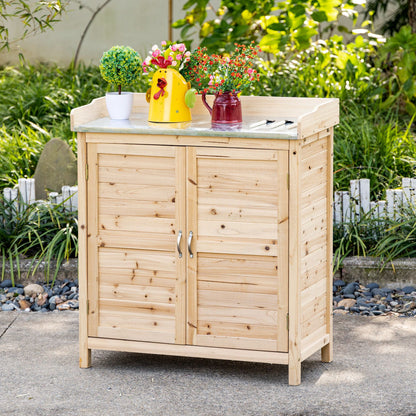 Garden Cabinet Planting Table with Base Cabinet Wooden Tool Cabinet with 2 Shelves Equipment Shed Garden Shed Outdoor Natural 83 x 40 x 92 cm