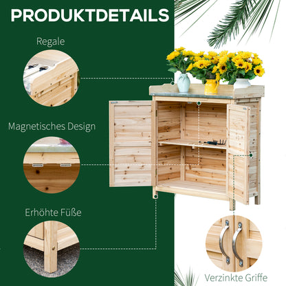Garden Cabinet Planting Table with Base Cabinet Wooden Tool Cabinet with 2 Shelves Equipment Shed Garden Shed Outdoor Natural 83 x 40 x 92 cm