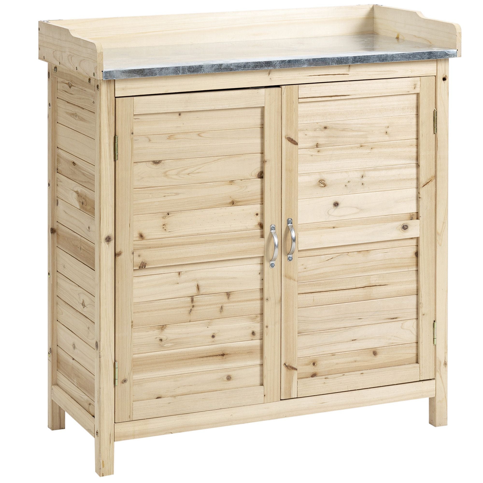 Garden Cabinet Planting Table with Base Cabinet Wooden Tool Cabinet with 2 Shelves Equipment Shed Garden Shed Outdoor Natural 83 x 40 x 92 cm