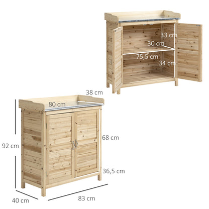 Garden Cabinet Planting Table with Base Cabinet Wooden Tool Cabinet with 2 Shelves Equipment Shed Garden Shed Outdoor Natural 83 x 40 x 92 cm