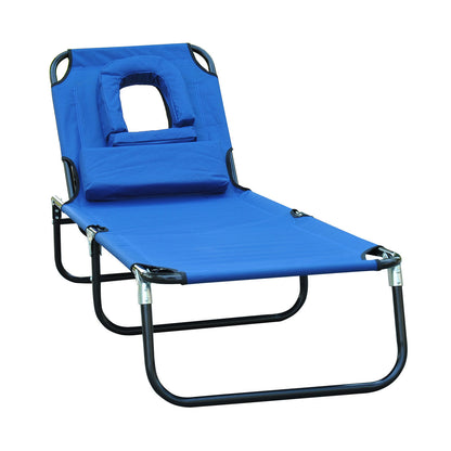 Folding Sun Lounger Garden Chair with Pillow Recliner with 4-Position Adjustable Backrest Camping Chair with Face Hole up to 120kg Load Capacity for Garden, Balcony Blue