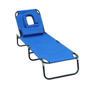 Folding Sun Lounger Garden Chair with Pillow Recliner with 4-Position Adjustable Backrest Camping Chair with Face Hole up to 120kg Load Capacity for Garden, Balcony Blue