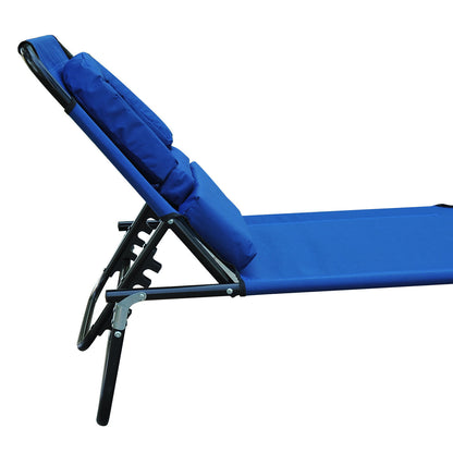Folding Sun Lounger Garden Chair with Pillow Recliner with 4-Position Adjustable Backrest Camping Chair with Face Hole up to 120kg Load Capacity for Garden, Balcony Blue