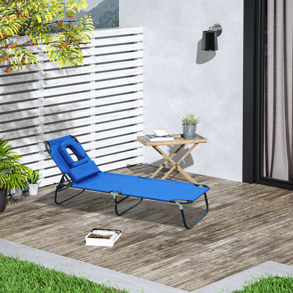 Folding Sun Lounger Garden Chair with Pillow Recliner with 4-Position Adjustable Backrest Camping Chair with Face Hole up to 120kg Load Capacity for Garden, Balcony Blue